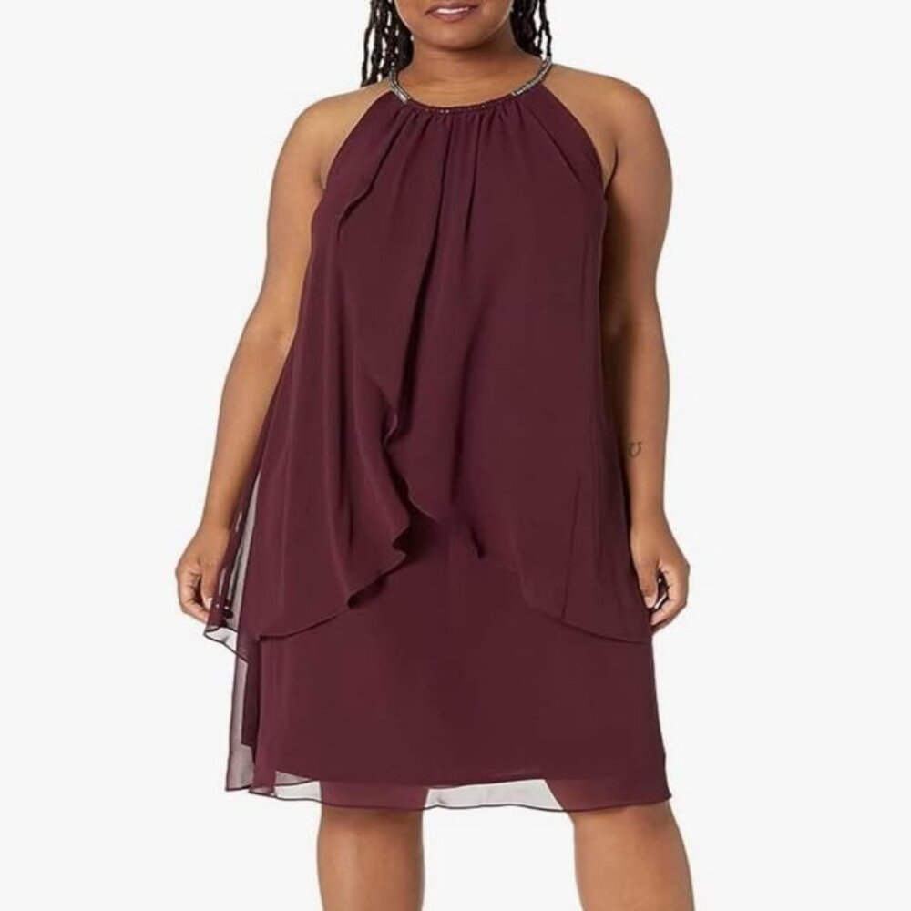 Plus Size Split Front Halter Neck Dress 18W